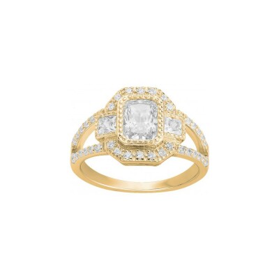 Bague en plaqué or et oxyde de zirconium, taille 56