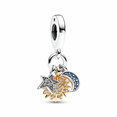 Charm Pandora Moments Pendant Triple Céleste Bimatière en argent et métal doré