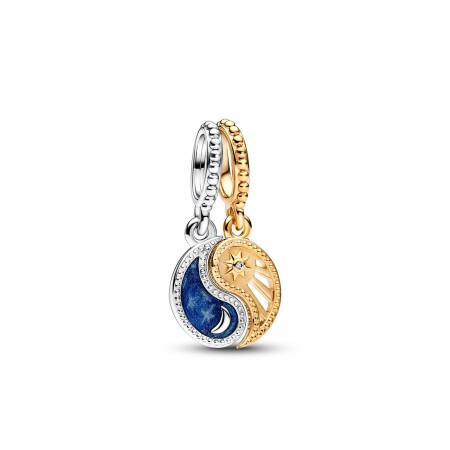 Charm Pandora Moments Pendant Soleil & Lune Séparable Bimatière en argent, métal doré, résine et oxyde de zirconium