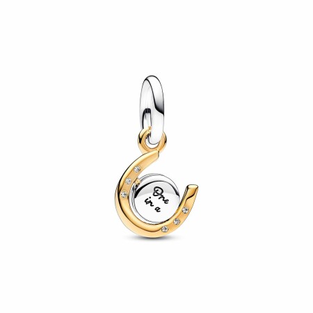 Charm Pandora Pendant Fer à Cheval et Médaillon Pivotant Bimatière en argent, métal doré et oxyde de zirconium