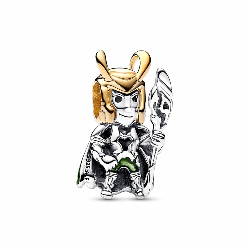 Charm Marvel X Pandora Loki en argent, métal doré, résine et oxyde de zirconium