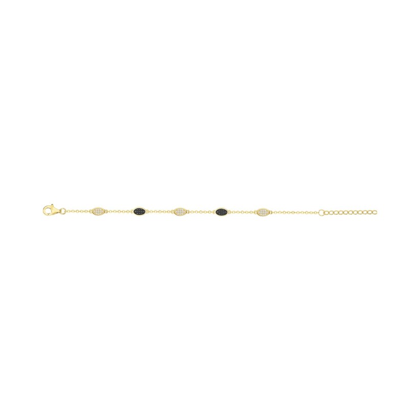 Bracelet en plaqué or et oxydes de zirconium noirs et blancs