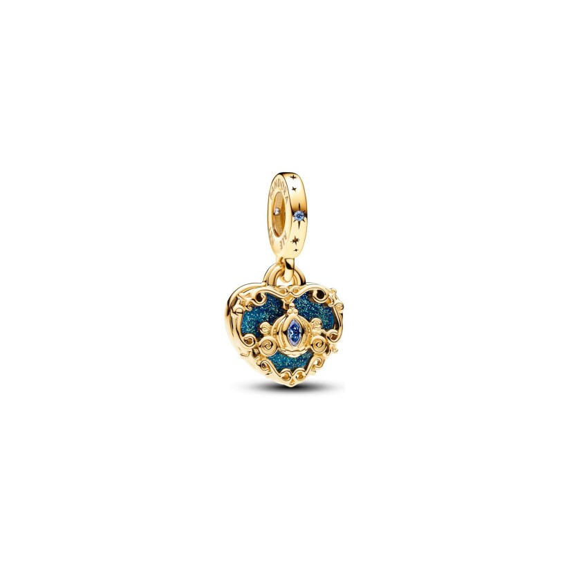 Charm Pandora Pendant Double Disney Carrosse De Cendrillon Et Cœur en métal doré et pierres de couleurs
