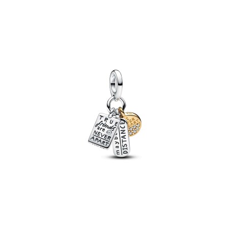 Charm Pandora Moments Pendant Triple Amitié en argent, métal doré et oxyde de zirconium