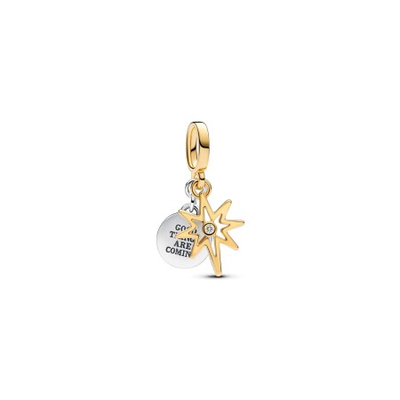 Charm Pandora Moments Etoile Polaire Gravable en argent, métal doré et diamant de laboratoire