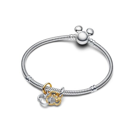 Charm Pandora Disney X Pandora pendant séparable Mickey & Minnie en argent, métal doré et oxyde de zirconium