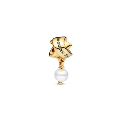 Charm Pandora Ruban en métal doré et perle d'eau douce
