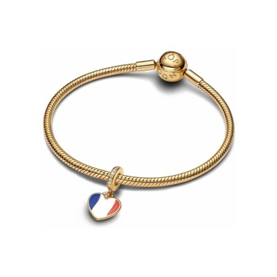 Charm Pandora Cœur Gravé France en métal doré, oxyde de zirconium et résine