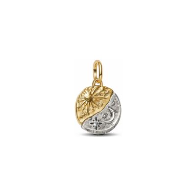 Charm Pandora Médaillon Soleil Et Lune en argent, métal doré et oxyde de zirconium