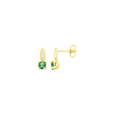 Boucles d'oreilles en plaqué or, spinelle verte et oxyde de zirconium