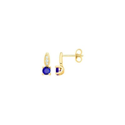 Boucles d'oreilles en plaqué or, spinelle bleue et oxyde de zirconium