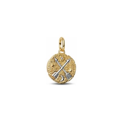 Charm Pandora Médaillon Flèches Entrecroisées en argent, métal doré et oxyde de zirconium