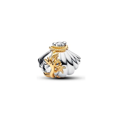 Charm Disney X Pandora Princesses Coquillage d’Ariel en argent, métal doré et diamant de synthèse