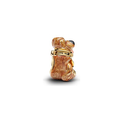 Charm Disney x Pandora Pixar Là-Haut Doug en métal doré, résine et cristal de synthèse rouge