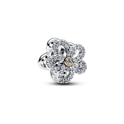 Charm Pandora Moments ajouré Fleur Pavée en argent, métal doré et oxydes de zirconium