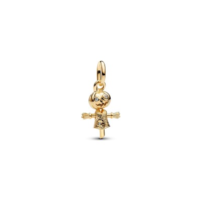 Charm Pandora Moments Citrouille Epouvantail en métal doré et oxyde de zirconium