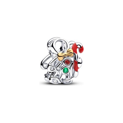 Charm Ajouré Pandora Moments Bonhomme de Pain d’Épices en argent, métal doré, cristal de synthèse et émail