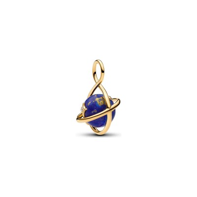 Charm Pandora Moments Planète Bleu Céleste Rotatif Doré en métal doré et oxydes de zirconium
