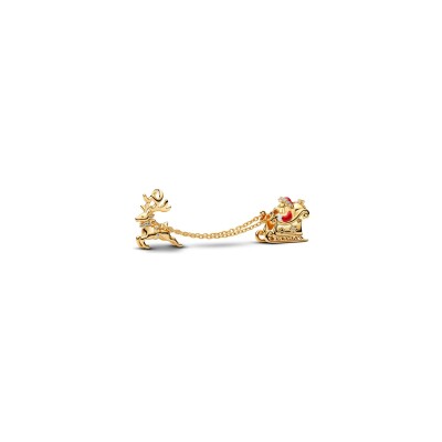 Charm Double Pandora Moments Traîneau du Père Noël en métal doré, oxyde de zirconium et émail