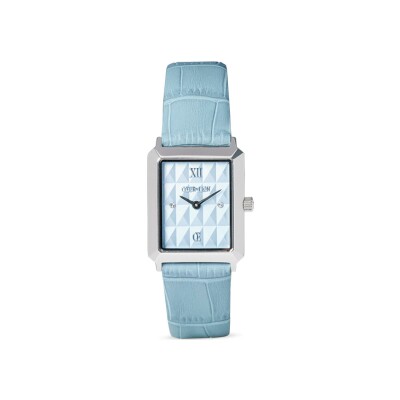 Montre Cœur de Lion conic Spikes Sky Blue Argent Bracelet Cuir bleu clair