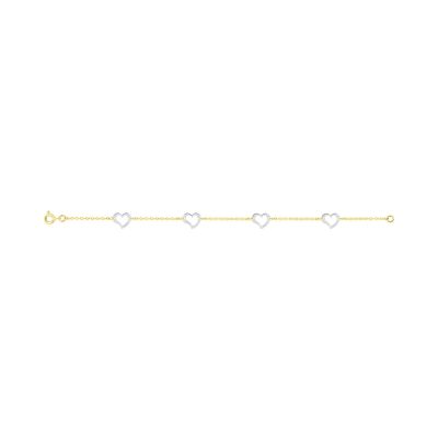 Bracelet fantaisie motif coeur en or jaune et or blanc