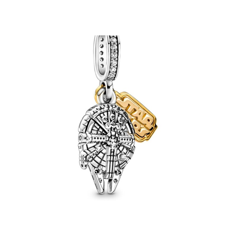 Charm Pandora avec pendentif Star Wars Faucon Millenium en argent et métal doré, oxyde de zirconium