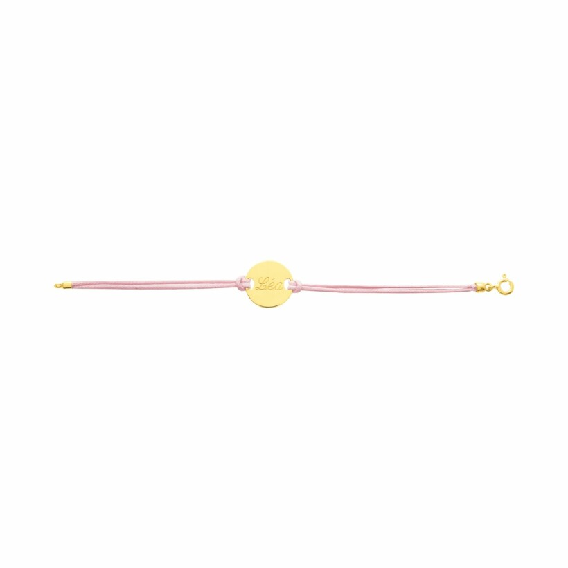 Bracelet plaque en or sur cordon rose