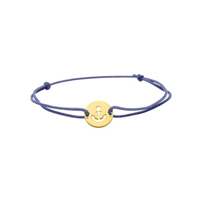 Bracelet corde avec motif ancre en or jaune