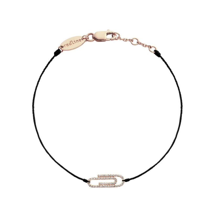 Bracelet RedLine Insolite Trombone sur cordon noir , or rose et diamants