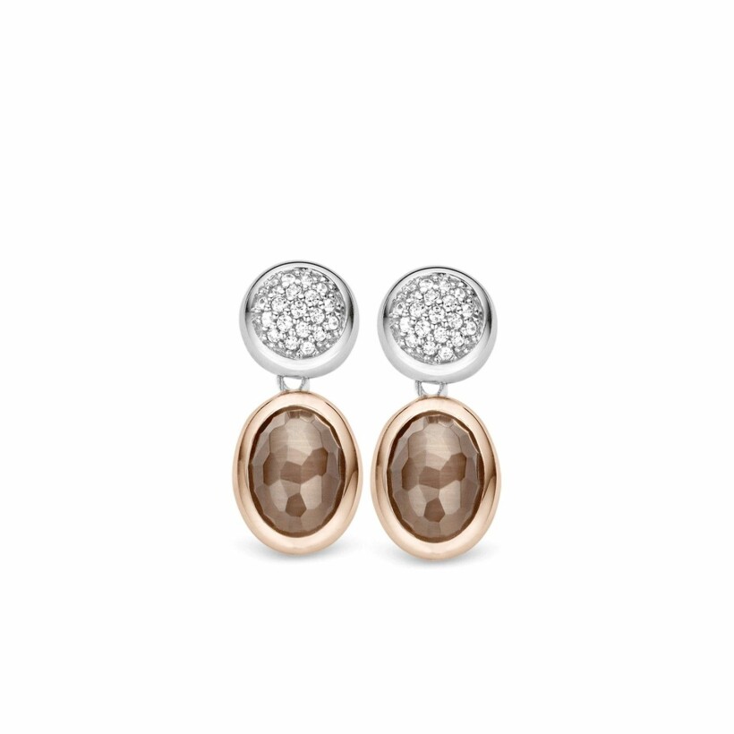 Boucles d'oreilles TI SENTO en argent plaqué or rose et cristal