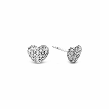 Boucles d'oreilles puces Ti Sento en argent, coeurs pavés