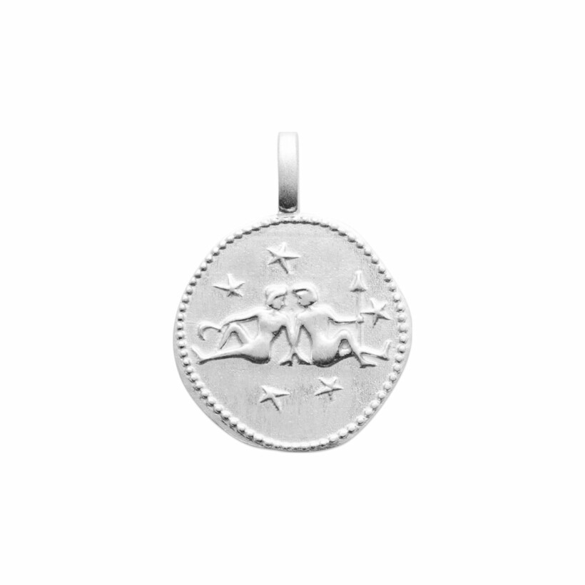 Médaille du zodiaque "Gémeaux" en argent rhodié