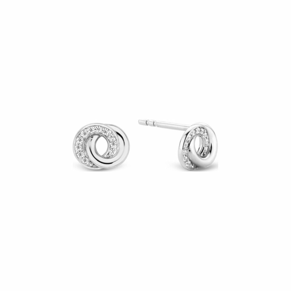 Boucles d'oreilles puces Ti Sento en argent, anneaux entrelacés