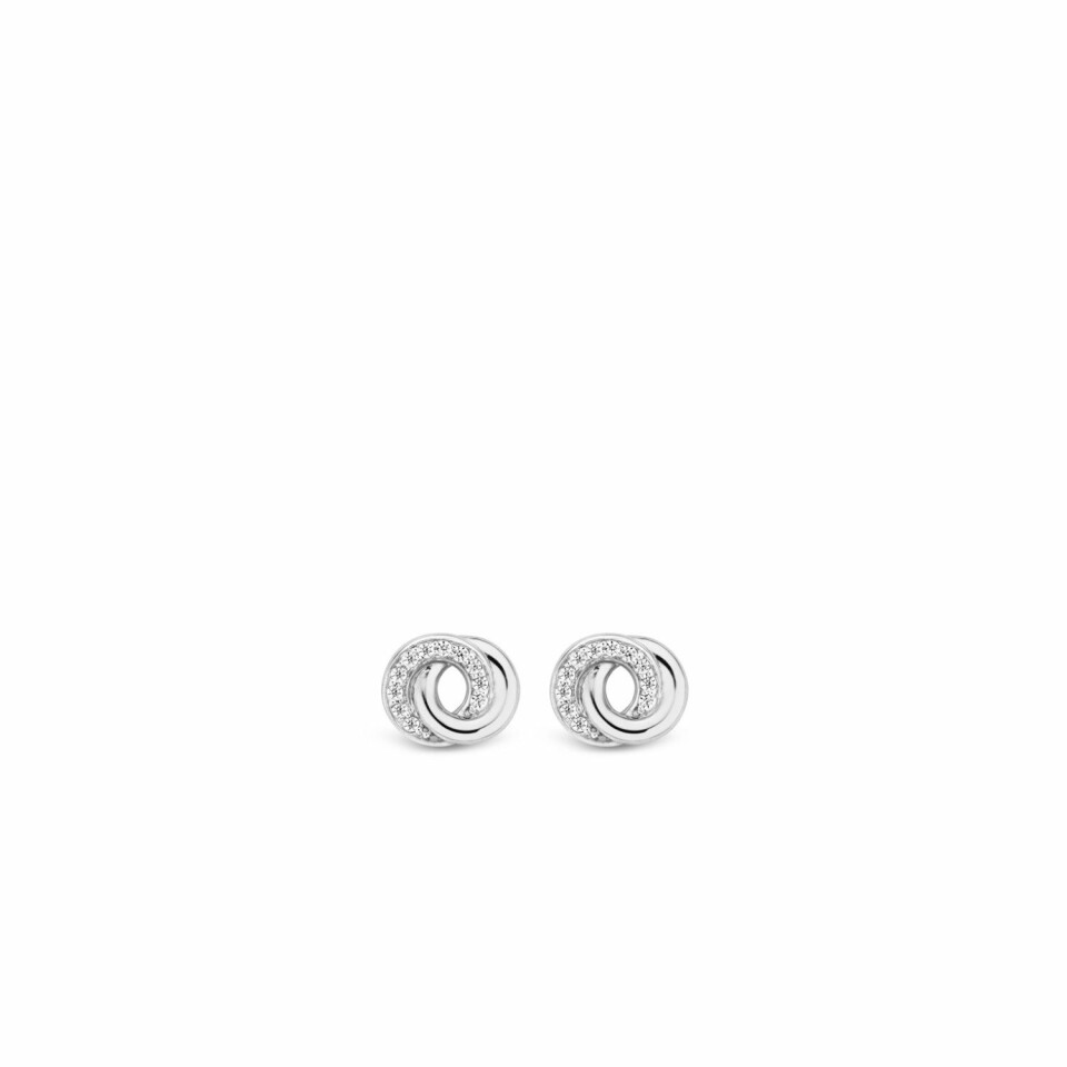 Boucles d'oreilles puces Ti Sento en argent, anneaux entrelacés