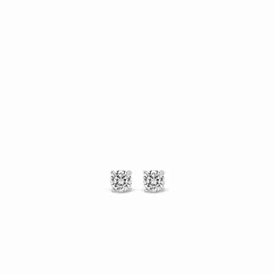 Boucles d'oreilles puces Ti Sento en argent et oxydes de zirconium, serti griffes