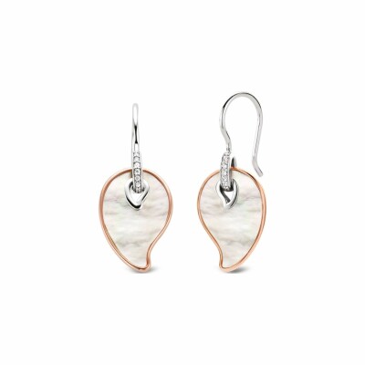 Boucles d'oreilles Ti Sento en argent doré rose et nacre, forme goutte