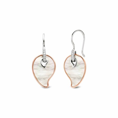 Boucles d'oreilles Ti Sento en argent doré rose et nacre, forme goutte