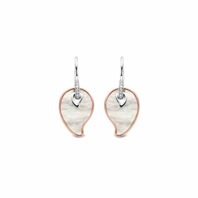 Boucles d'oreilles Ti Sento en argent doré rose et nacre, forme goutte