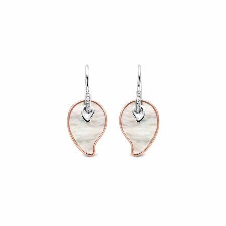 Boucles d'oreilles Ti Sento en argent doré rose et nacre, forme goutte