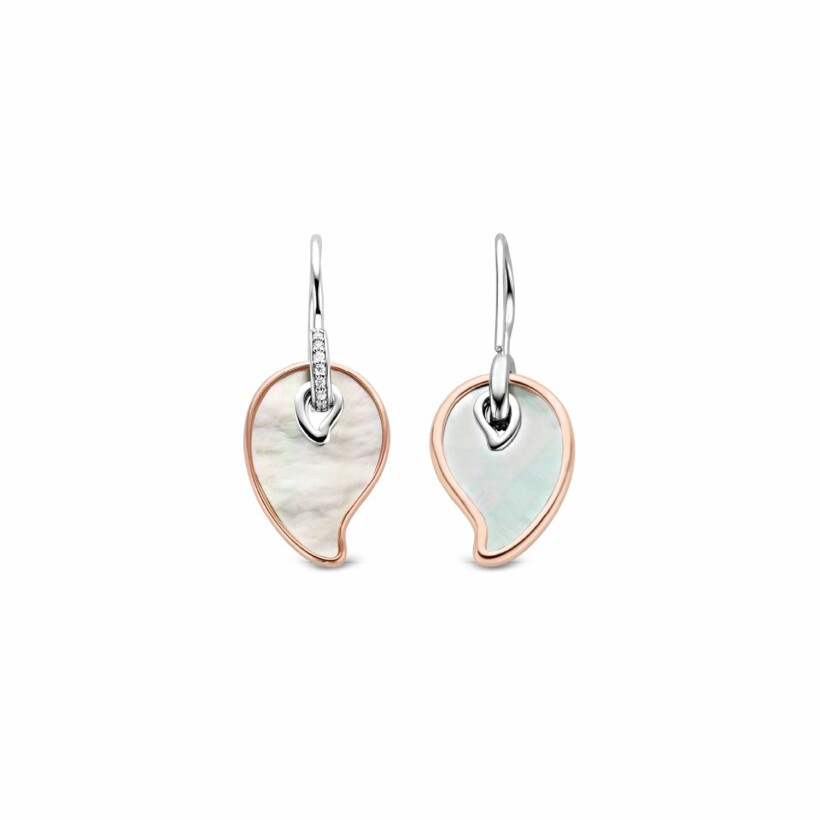 Boucles d'oreilles Ti Sento en argent doré rose et nacre, forme goutte