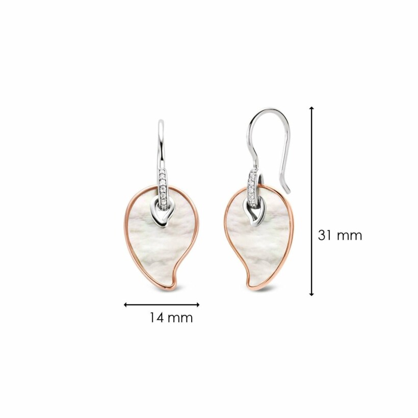 Boucles d'oreilles Ti Sento en argent doré rose et nacre, forme goutte