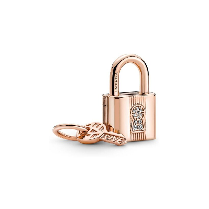 Charm Pandora avec pendentif cadenas & clé en métal doré rose