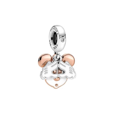 Charm Pandora Disney pendant double disney mickey en argent, métal doré à l'or rose fin et oxyde de zirconium