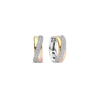 Boucles d'oreilles Ti Sento en argent plaqué platine, argent plaqué or jaune, rose et oxyde de zirconium