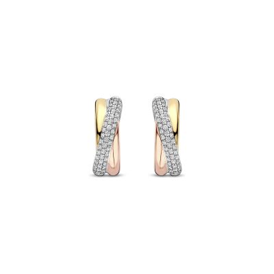 Boucles d'oreilles Ti Sento en argent plaqué platine, argent plaqué or jaune, rose et oxyde de zirconium