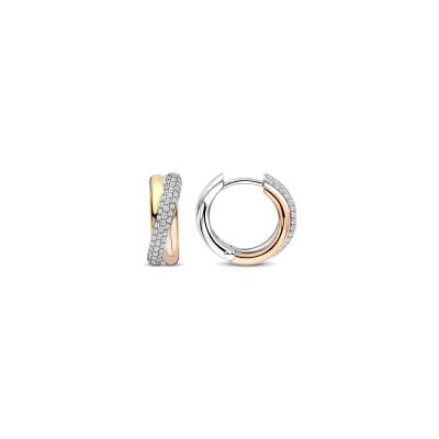 Boucles d'oreilles Ti Sento en argent plaqué platine, argent plaqué or jaune, rose et oxyde de zirconium