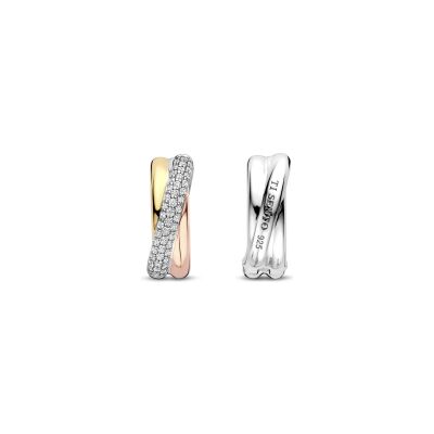Boucles d'oreilles Ti Sento en argent plaqué platine, argent plaqué or jaune, rose et oxyde de zirconium