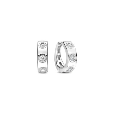 Boucles d'oreilles créoles Ti Sento en argent plaqué platine et oxydes de zirconium
