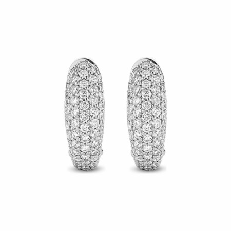 Boucles d'oreilles Ti Sento en argent, anneaux allongés et pavés, petit modèle