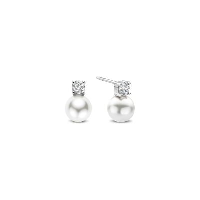 Boucles d'oreilles Ti Sento en argent plaqué platine et perle d'imitation